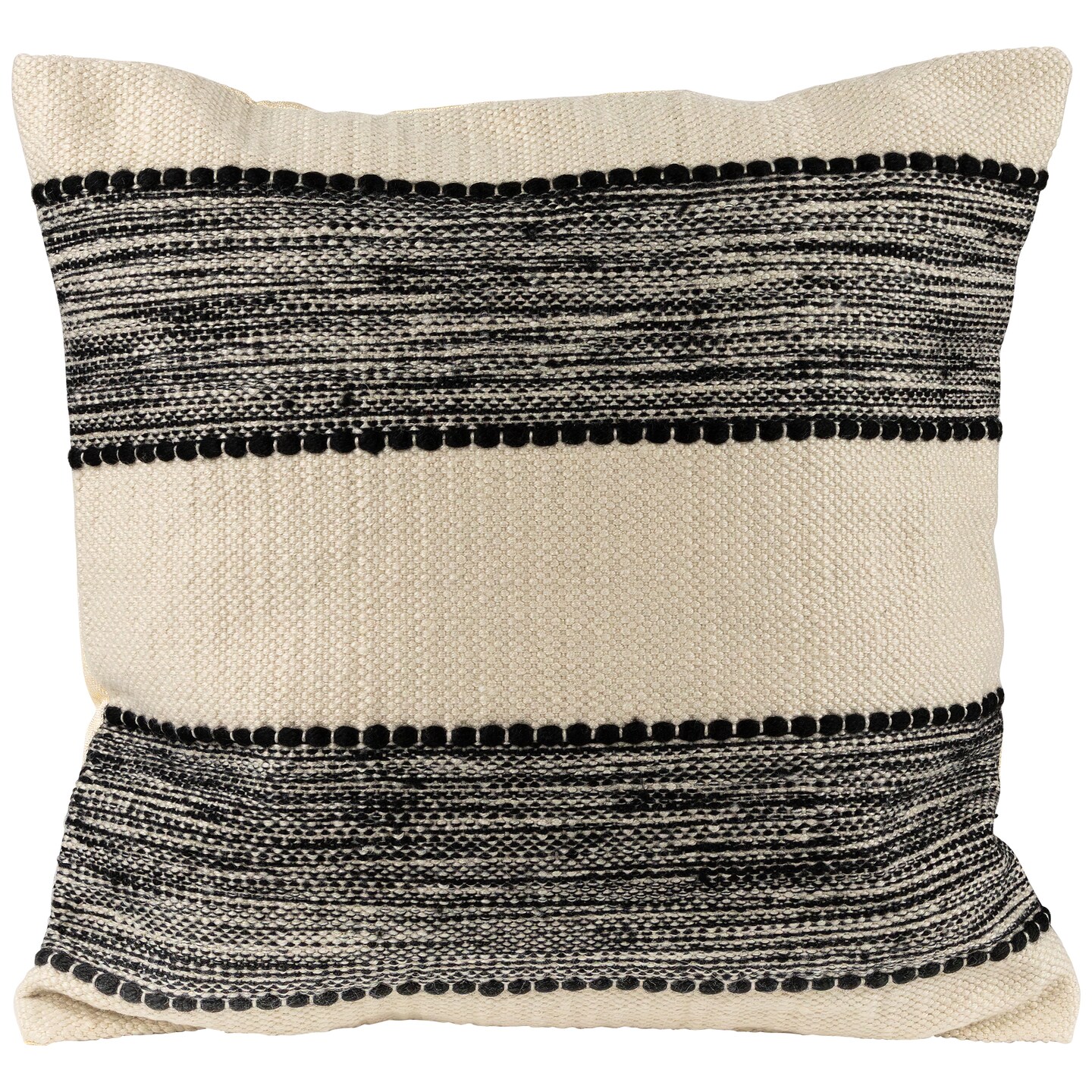 20" Black and Cream Textured Block Handloom Woven Outdoor Square Throw Pillow - Thumbnail 4
