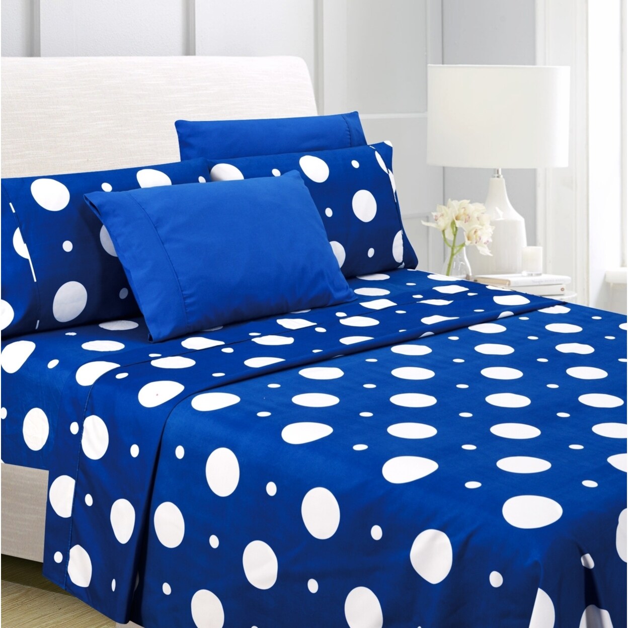 American Home Collection Polka Dot Microfiber Bed Sheet Set Twin Full Queen King