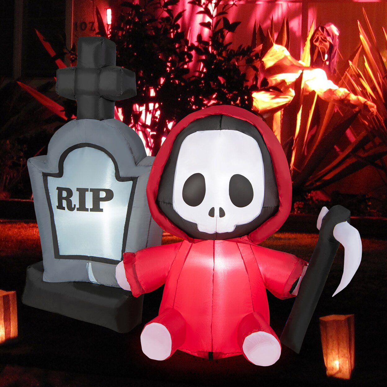 Gymax 5FT Halloween Inflatable Tombstone and Reaper Combo w/ LED and Waterproof Blower