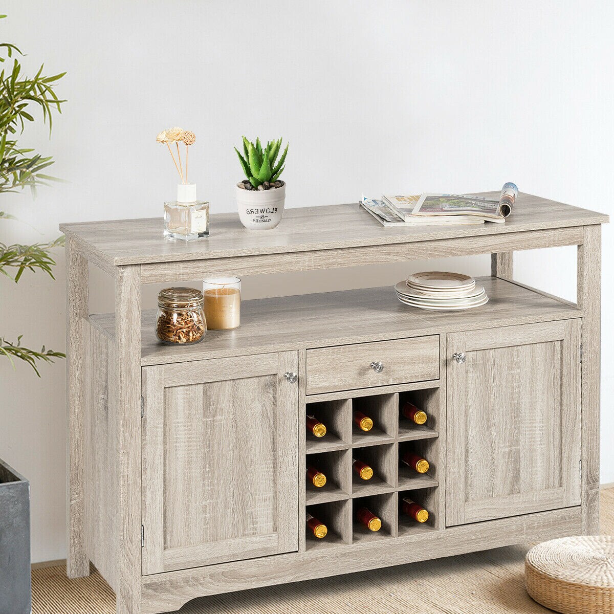 Buffet Server Sideboard Wine Cabinet Console Table Grey Home