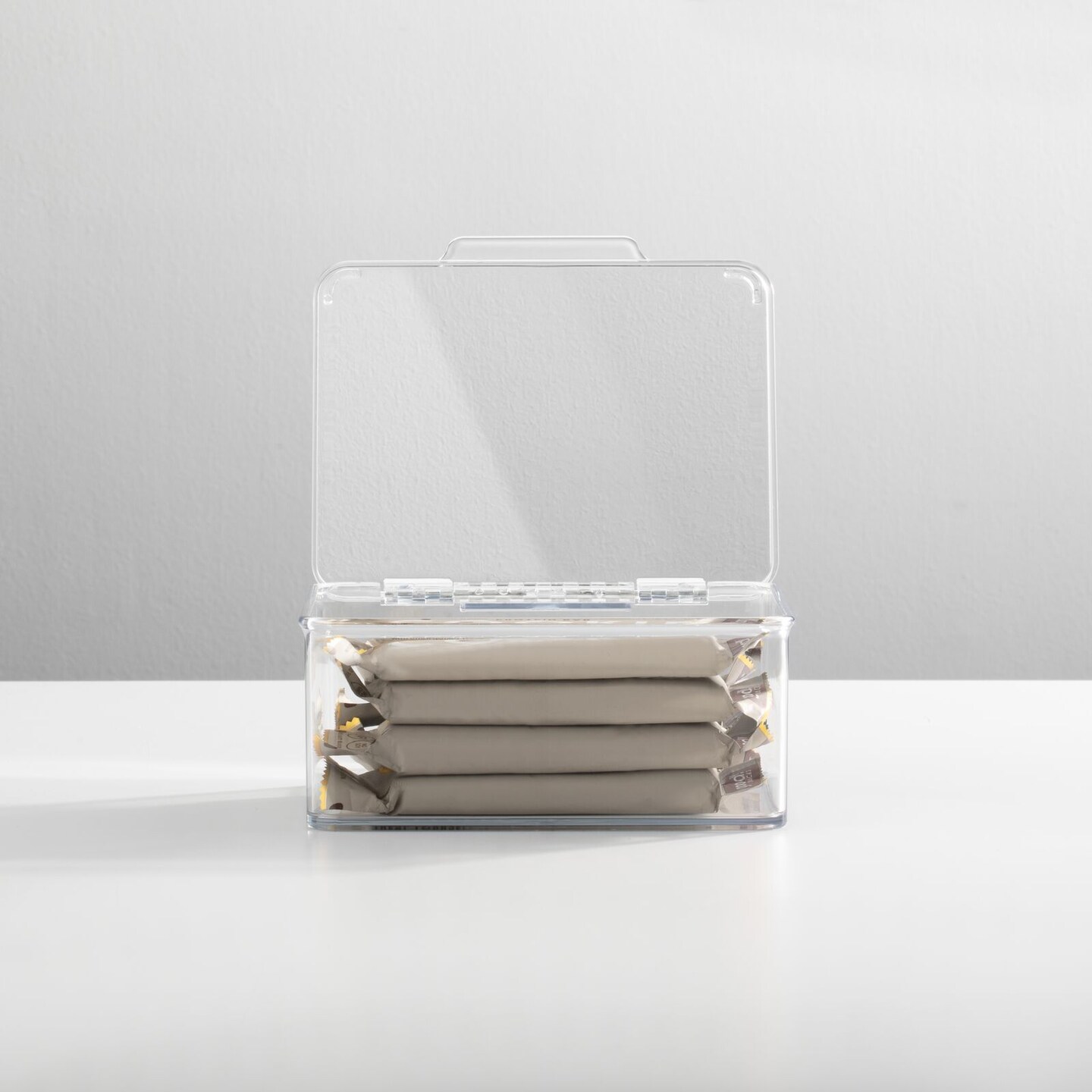 mDesign Plastic Kitchen Pantry Food Storage Bin Box, Lid - 4 Pack - Clear