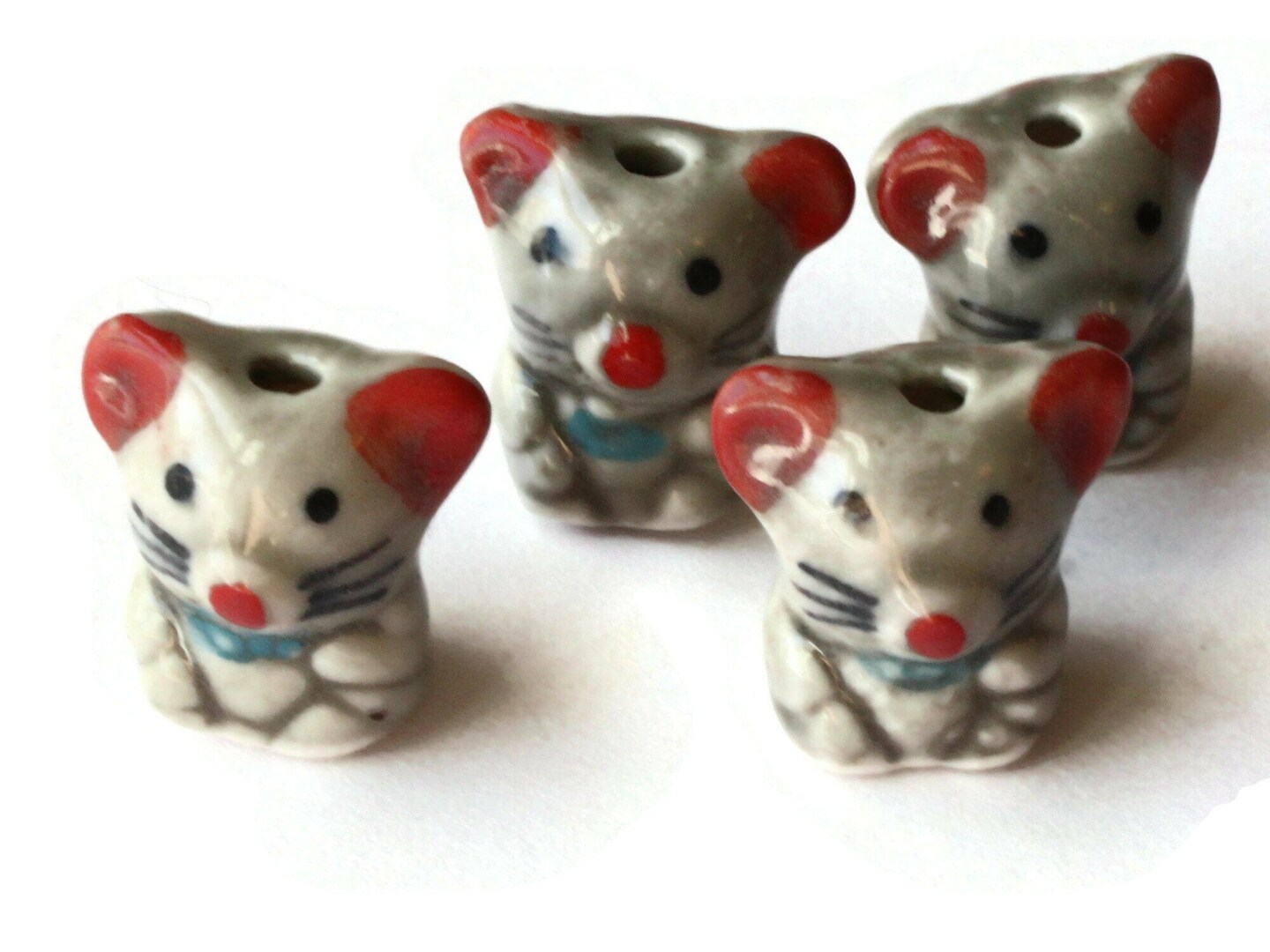 Gray and Pink Porcelain Mouse Beads
