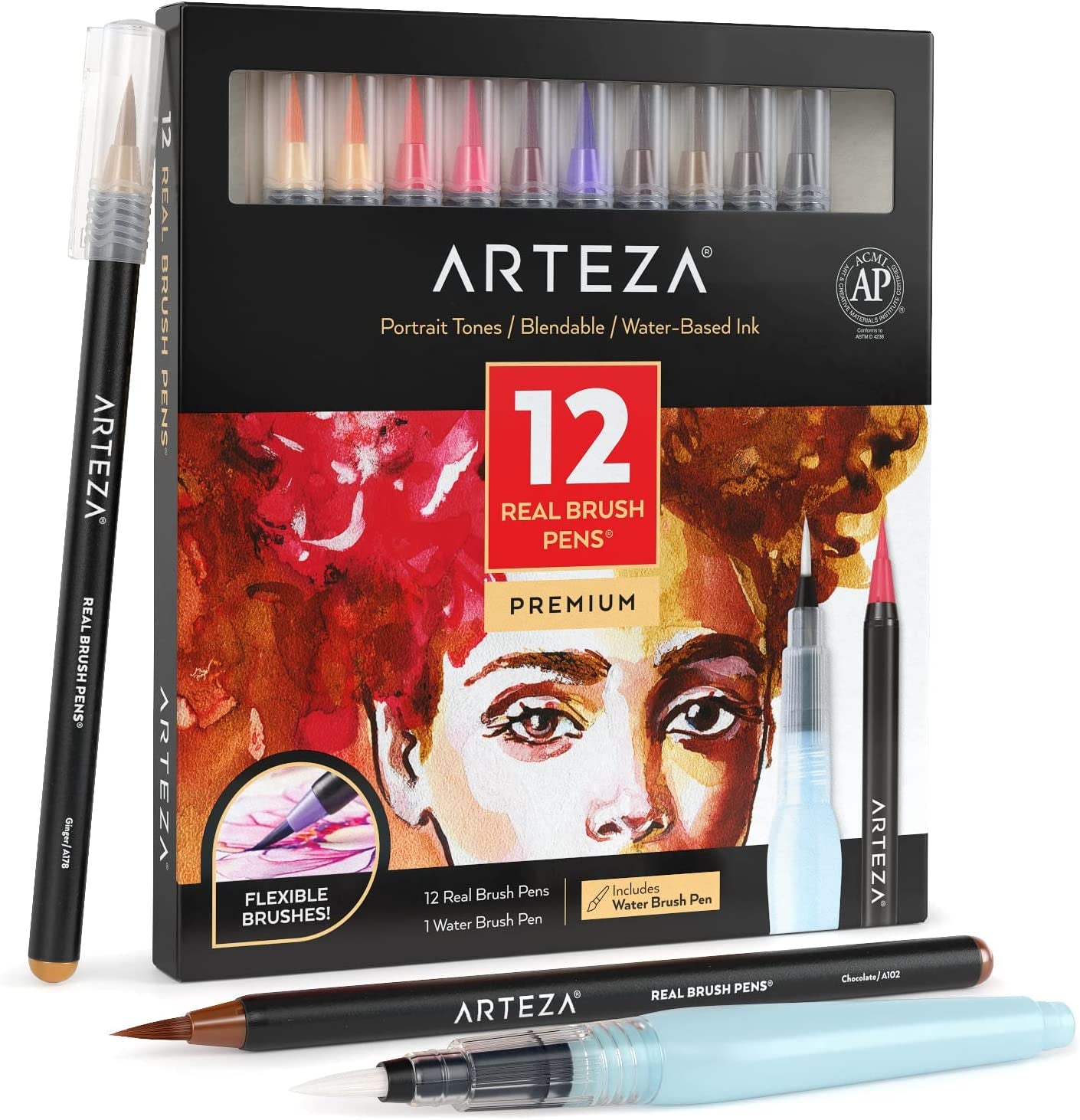 ARTEZA Real Brush Pens, Set of 12, Pastel Tones, Blendable Watercolor  Markers and 1 Water Brush, Art Supplies for School, Home, and Office