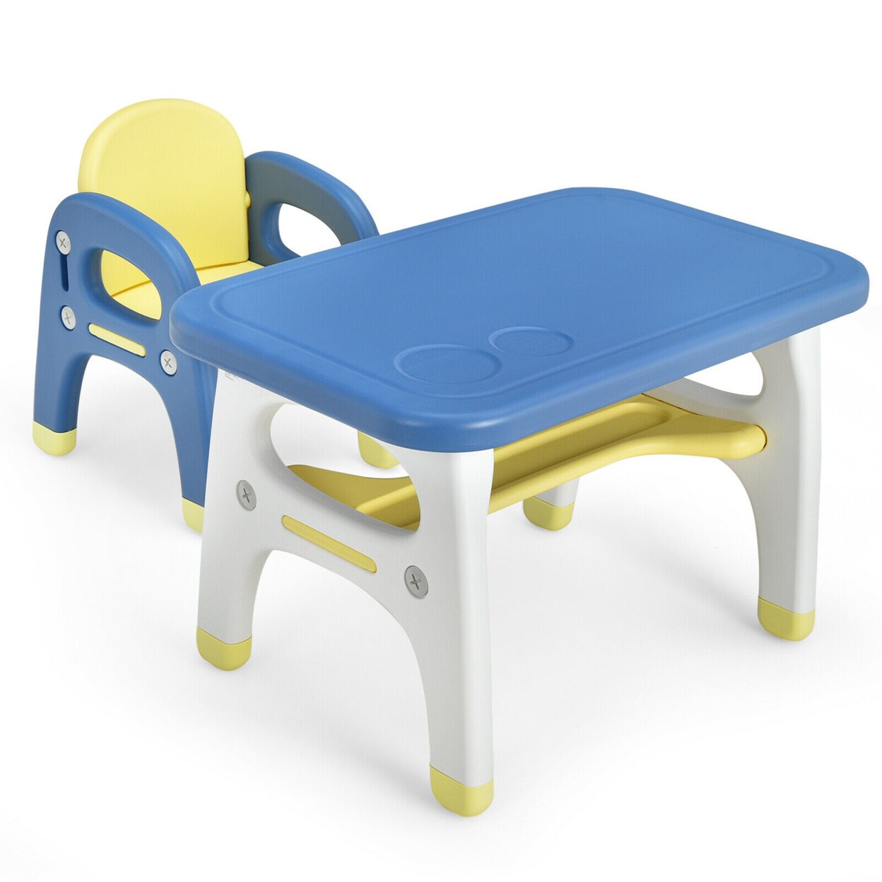 Gymax Kids Dinosaur Table and Chair Set Activity Study Desk w/ Building Blocks