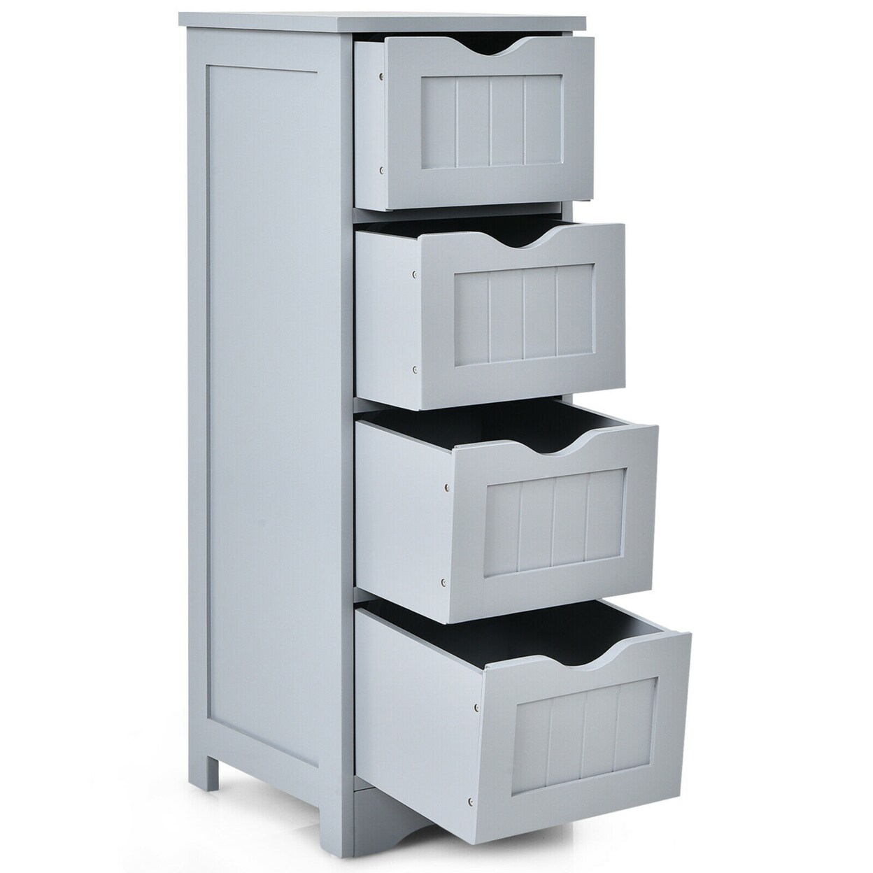 Gymax Bathroom Floor Cabinet Free Standing Storage Side Organizer W/4 Drawers Grey