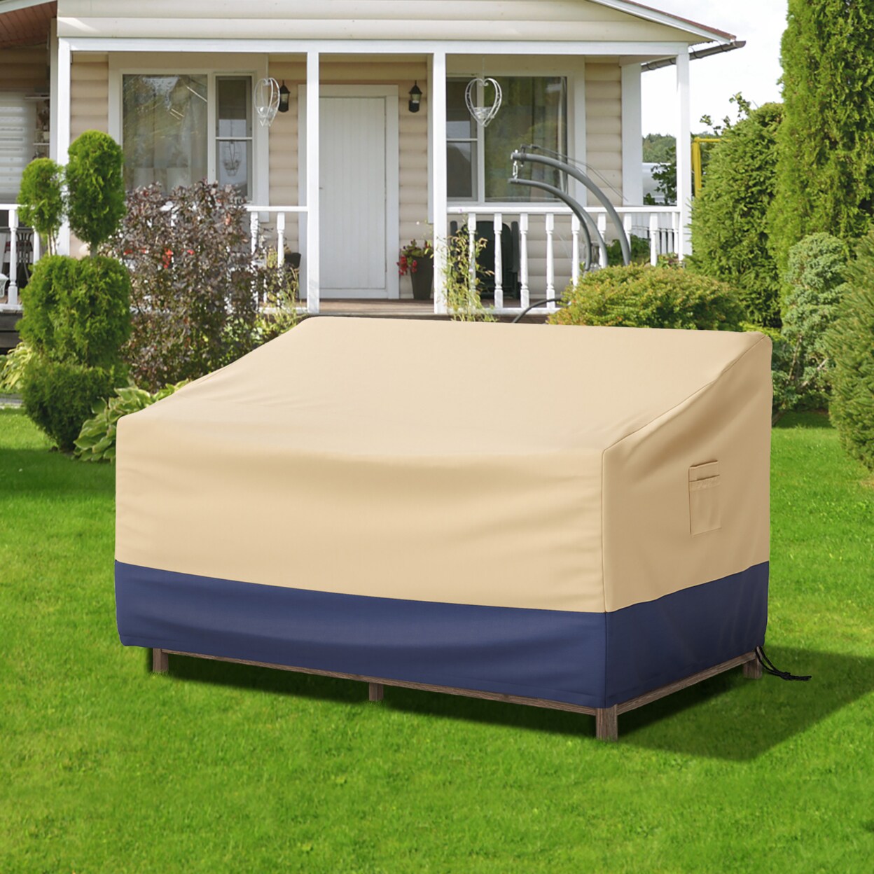 2-Seater Patio Waterproof Sofa Cover Polyester Sofa Cover W/ Air Vents And