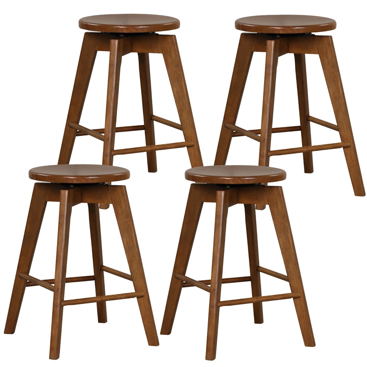 Gymax Set of 4 Swivel Round Bar Stools Counter Height Dining Chairs w/ Rubber Wood Legs