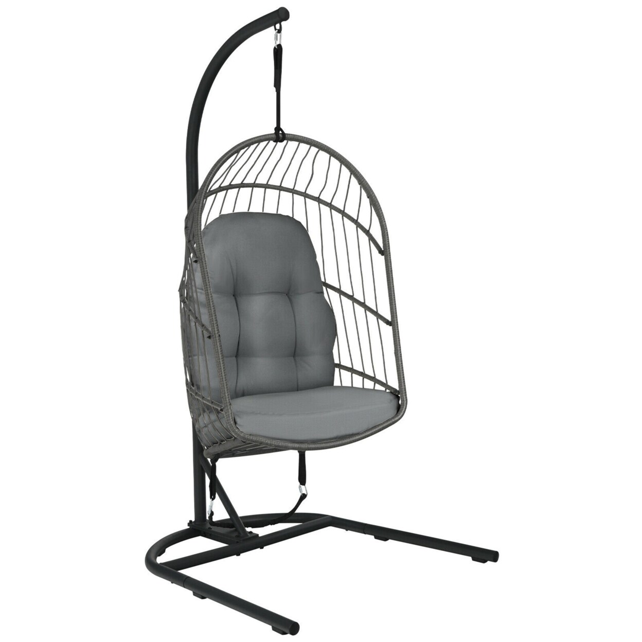 Hanging Hammock Egg Chair Patio Rattan Swing Chair W/ Stand And Cushions