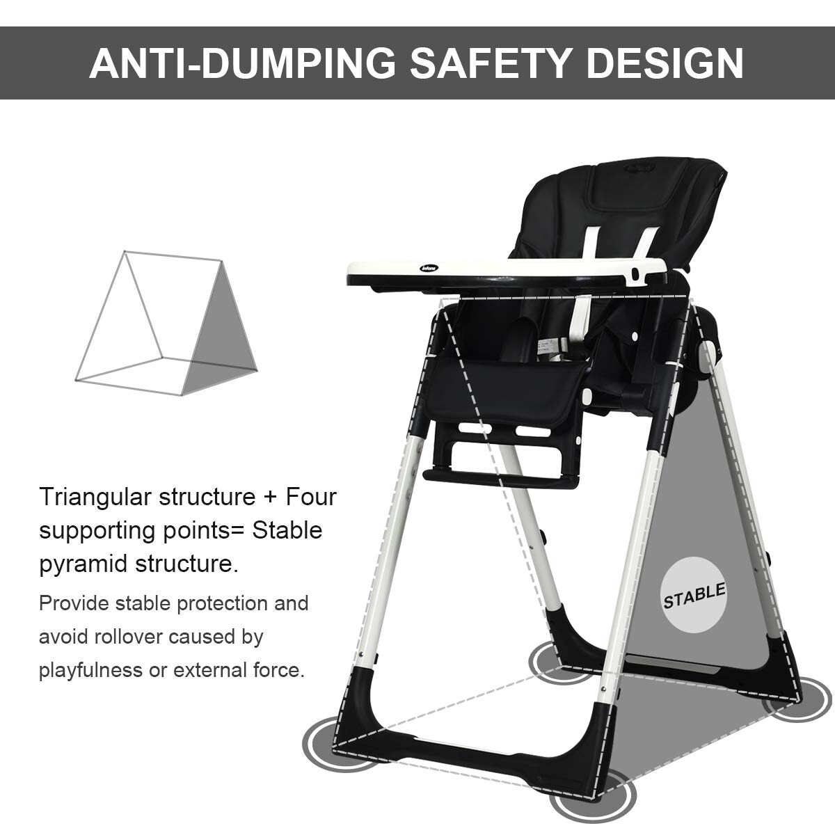Foldable High chair with Multiple Adjustable Backrest