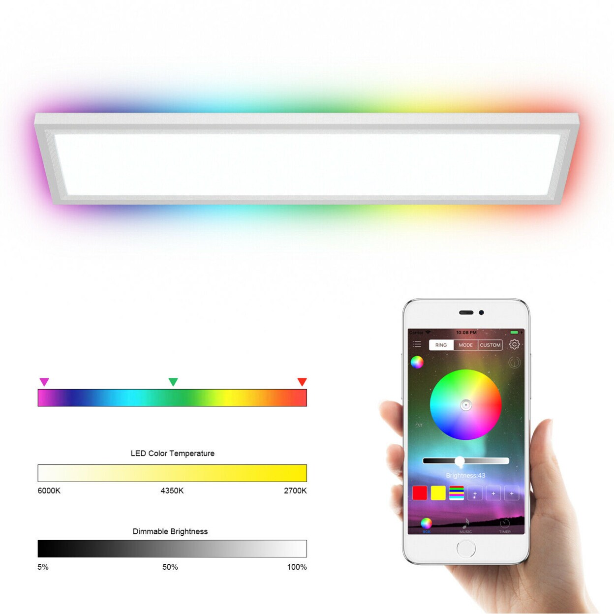 18W Rgb Led Ceiling Light W/ App And Remote Control Home