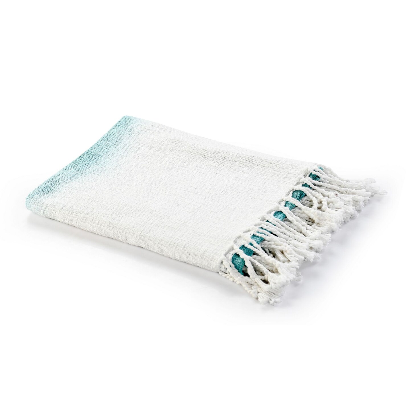 Laddha Home Designs Blue and White Slab Hand Woven Throw Blanket with Fringes 50&#x22; x 60&#x22;