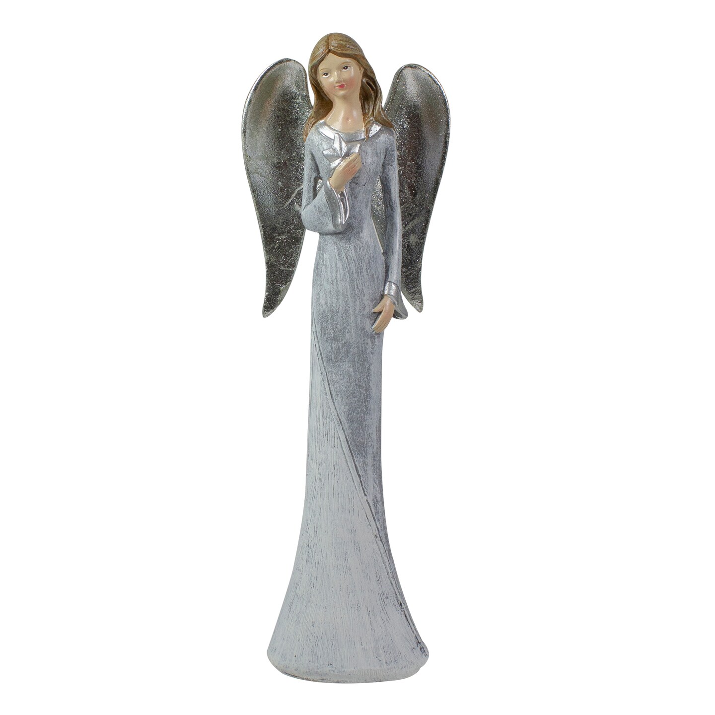 Northlight 6.5&#x22; Gray and White Angel Figure Holding a Star
