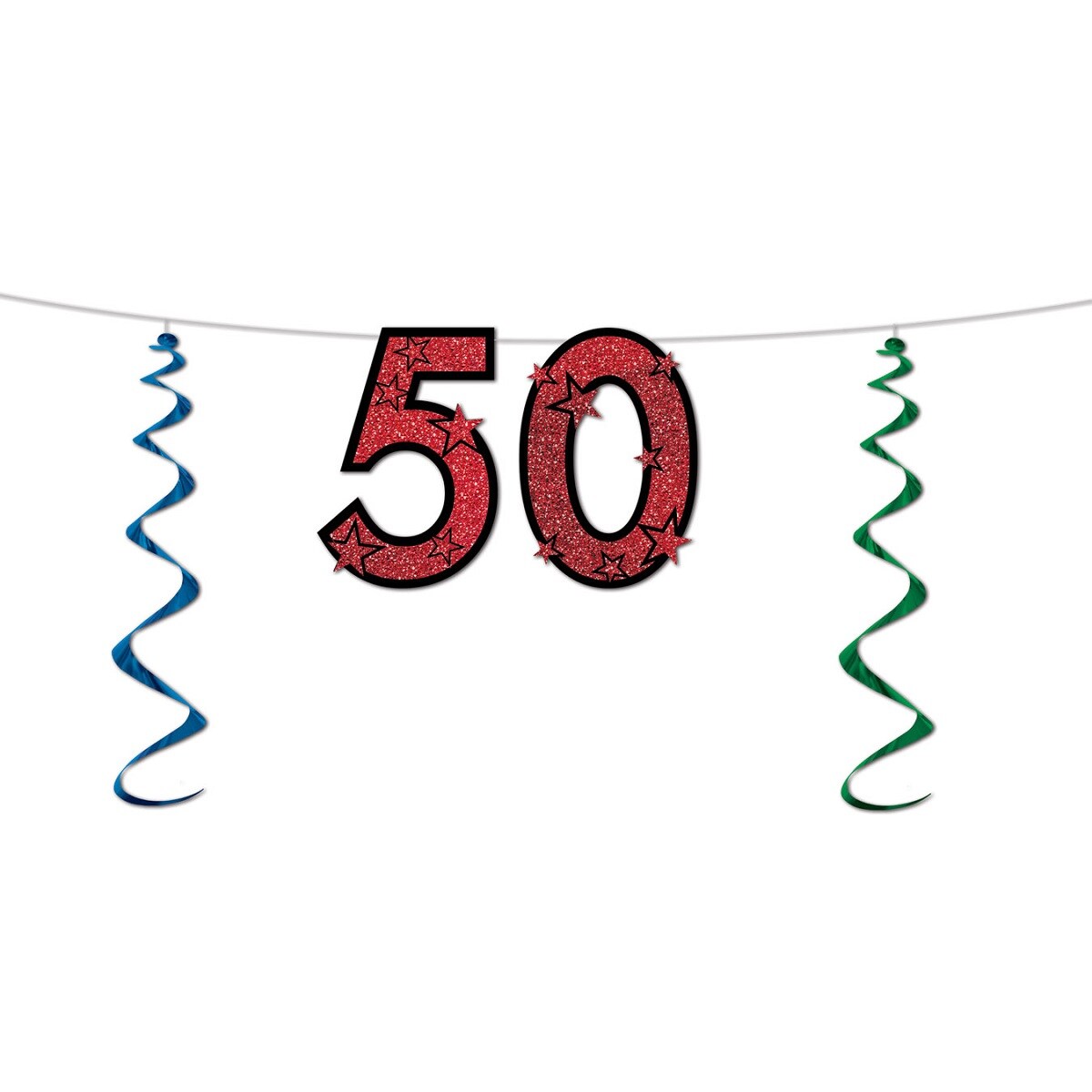 Beistle Club Pack of 12 Red Glittered &#x22;50&#x22; Birthday Decorative Party Streamers 7&#x27;