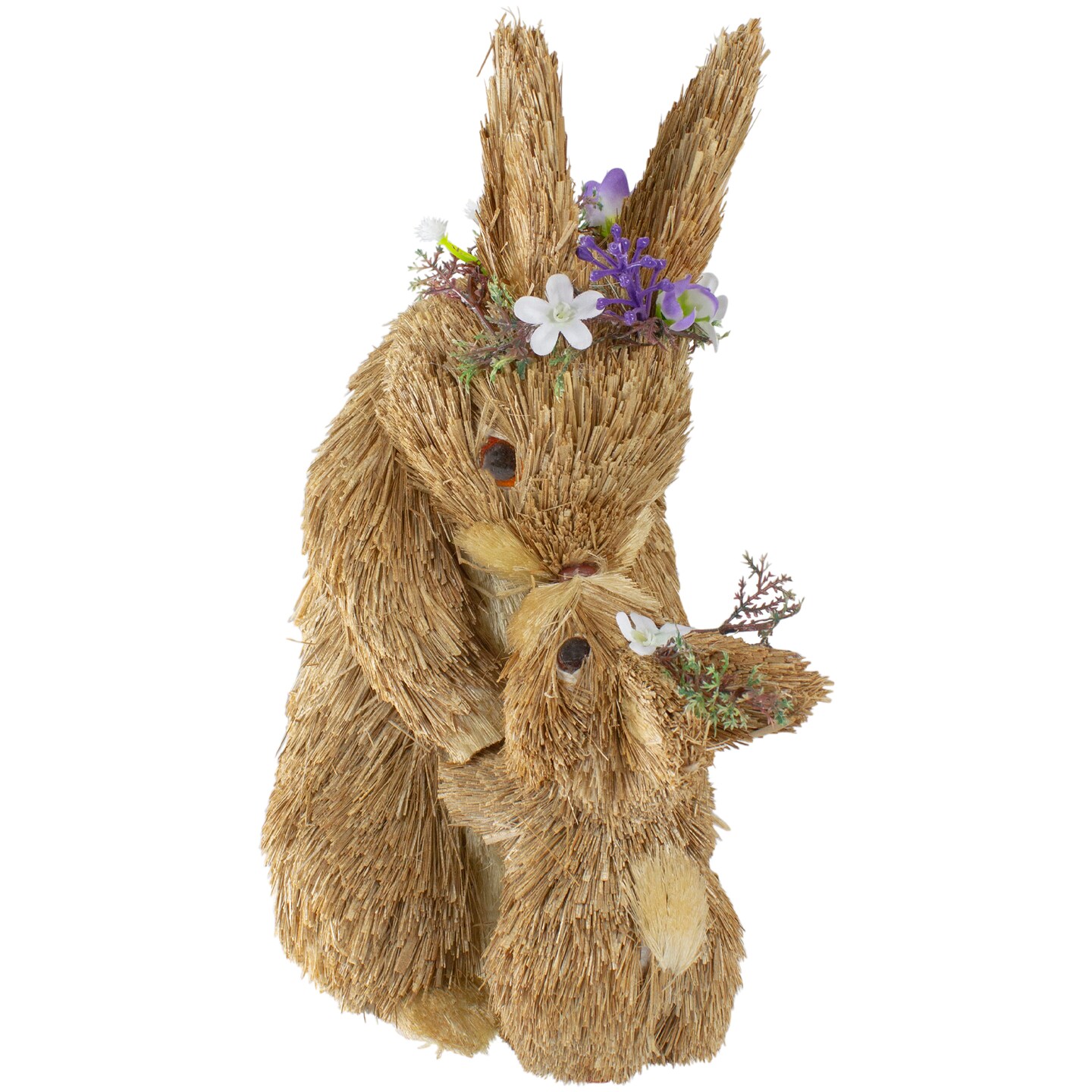 Northlight Mommy and Baby Easter Bunny with Flower Crowns Sisal Figure Decoration - 12"