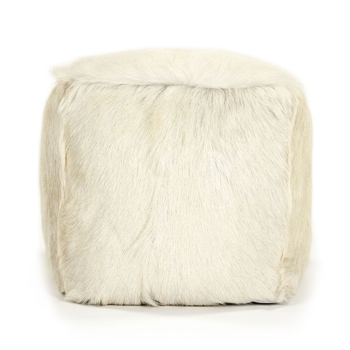 Zentique 22&#x22; Ivory Solid Tibetan Goat Fur Square Ottoman Pouf