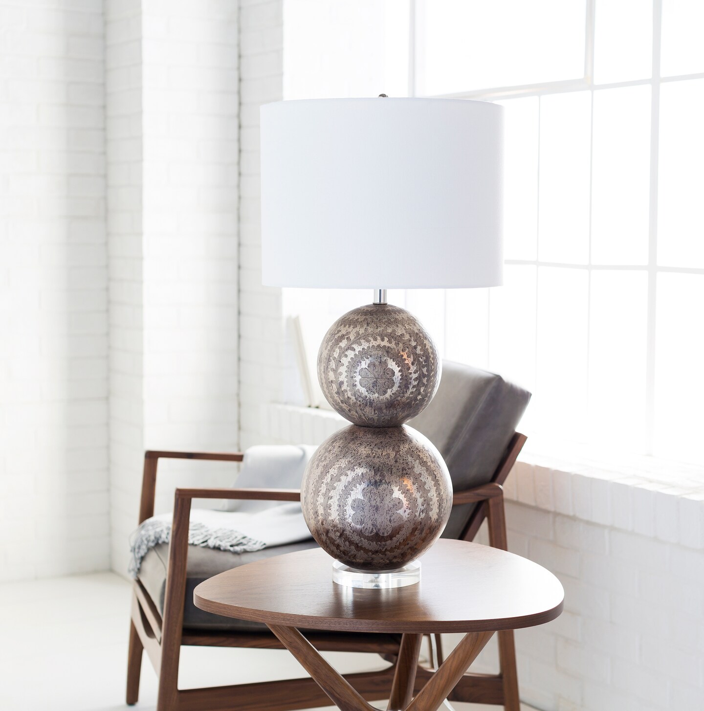 Tiwari Home 30" Contemporary Style White and Gray Glass Table Lamp with Linen Shade