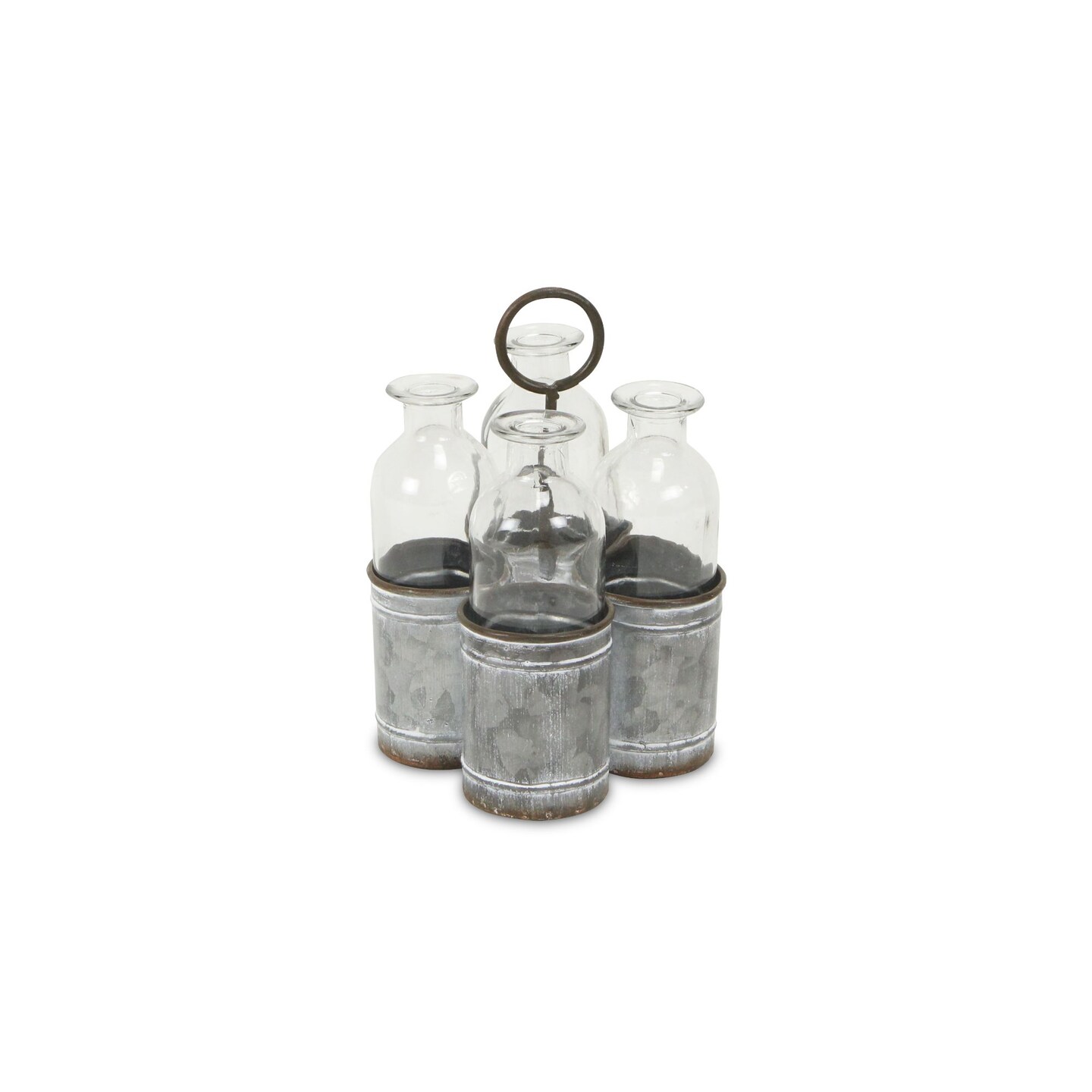 Contemporary Home Living Set of 4 Solid Galvanized Jar Holder with Jars 8"