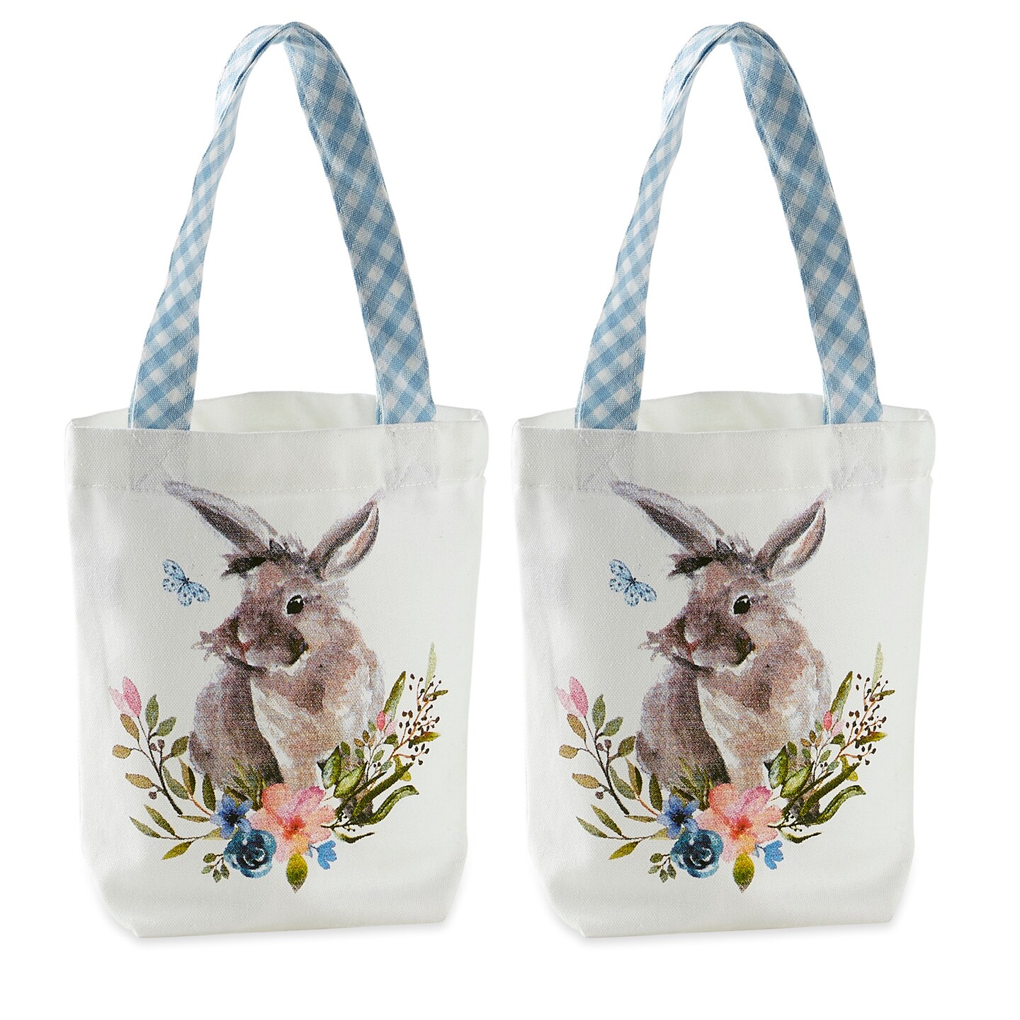 Contemporary Home Living Set of 2 Off-White, Brown, and Green DII Easter Bunny Gift Bags, 9"