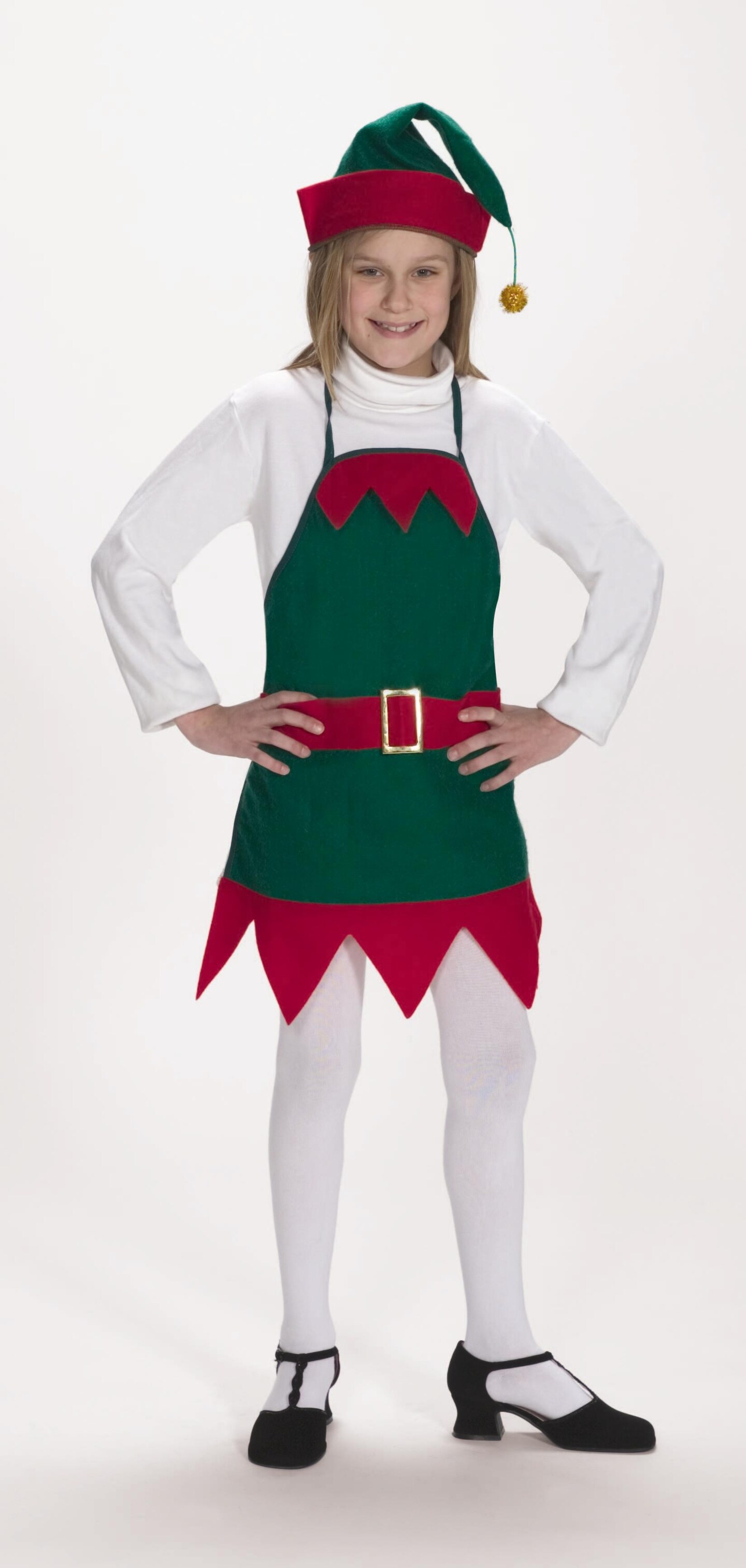 The Costume Center Green and Red Christmas Elf Apron and Hat &#x2013; Child Size S/M