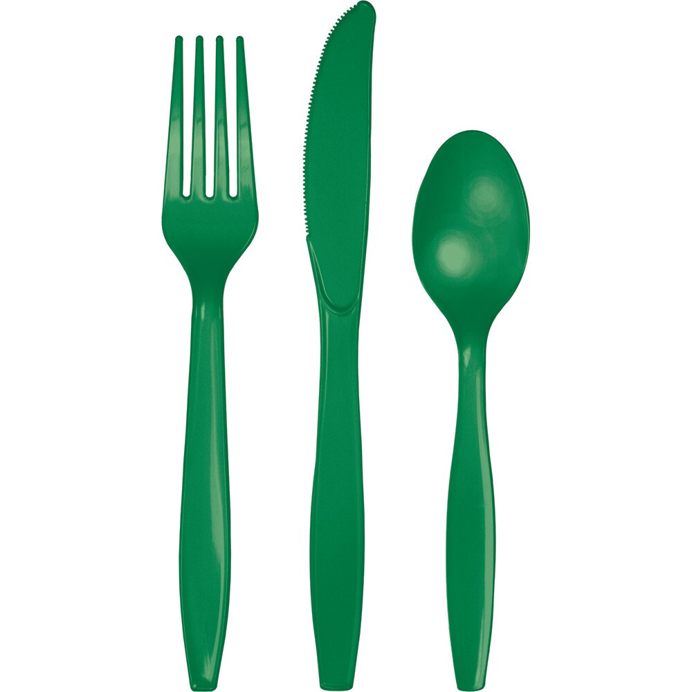 Party Central Club Pack of 216 Emerald Green Plastic Party Knives, Forks and Spoons