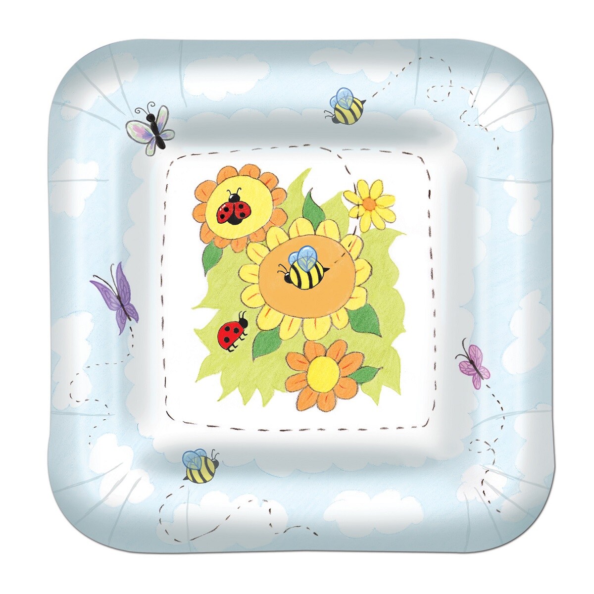 Party Central Pack of 96 Vibrantly Colored Springtime Garden Square Dinner Plates 9&#x22;