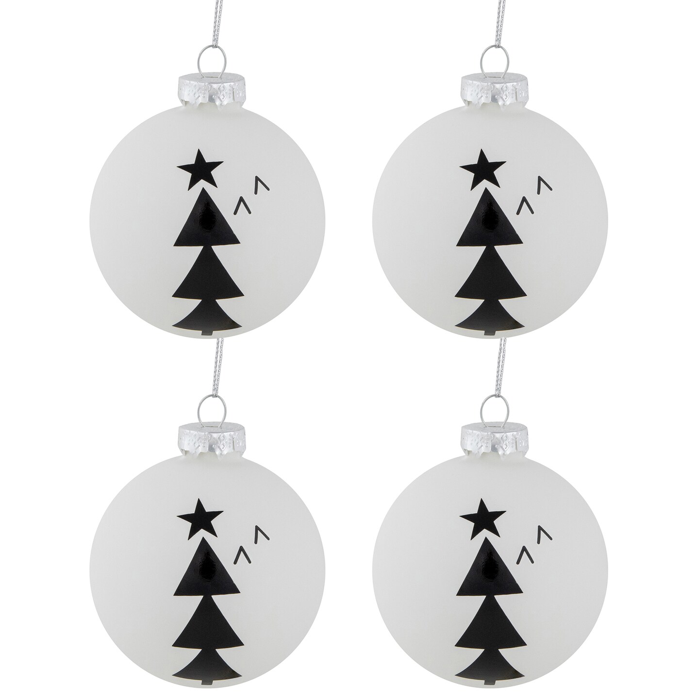 Northlight Star Topped Trees Glass Ball Christmas Ornaments - 3" - White and Black - 4ct