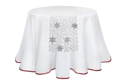 Melrose 13.5" White and Silver Colored Snowflake Embroidered Christmas Table Runner