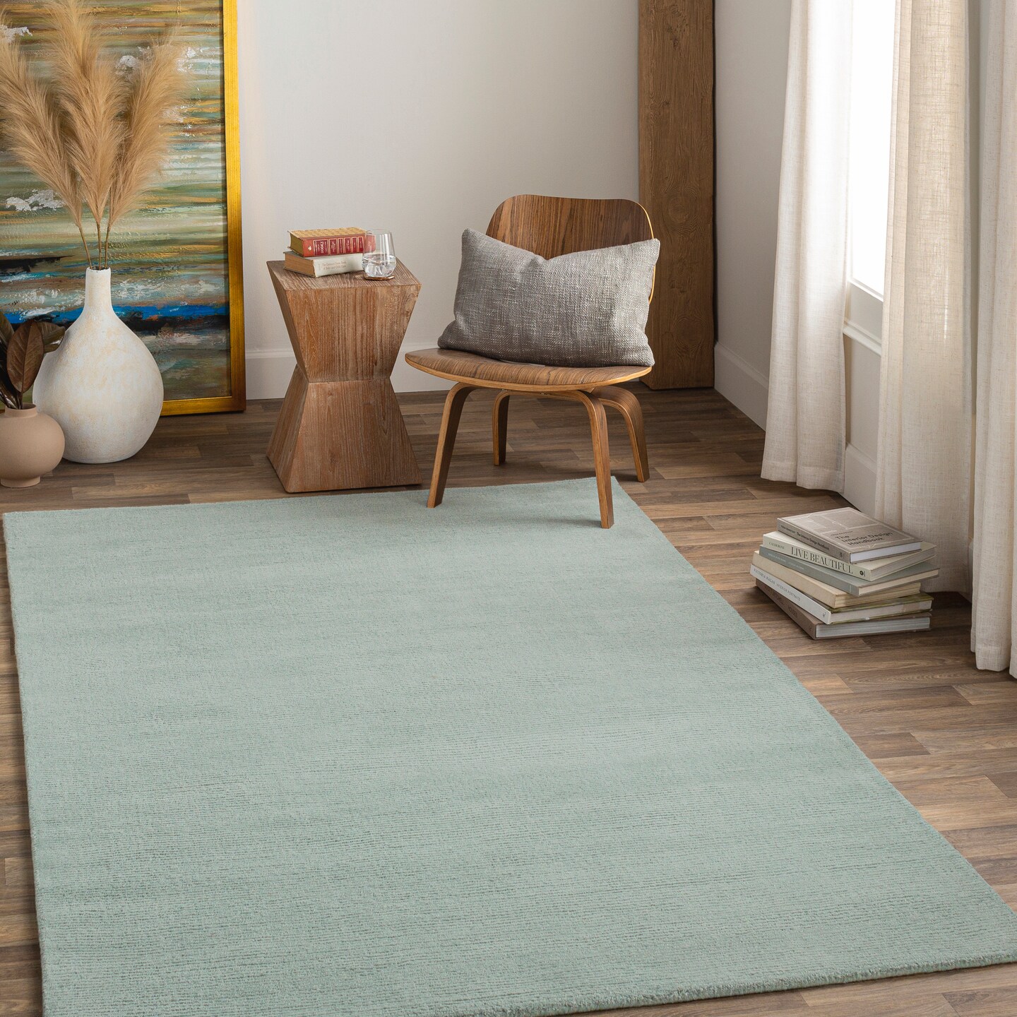 Tiwari Home 6' x 9' Rogue Love Mint Green Wool Area Throw Rug
