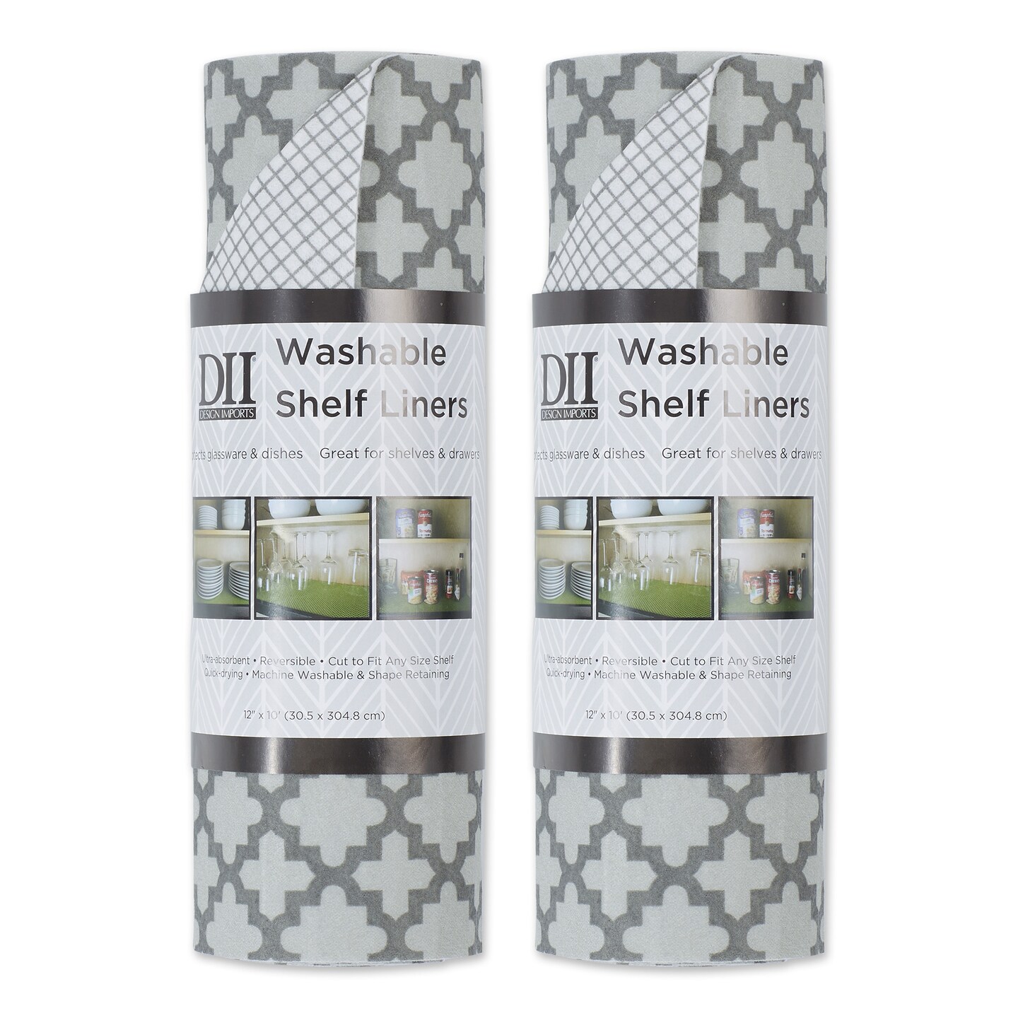 Contemporary Home Living Set of 2 Gray Decorative Rectangular Shelf Liner, 12" x 120"