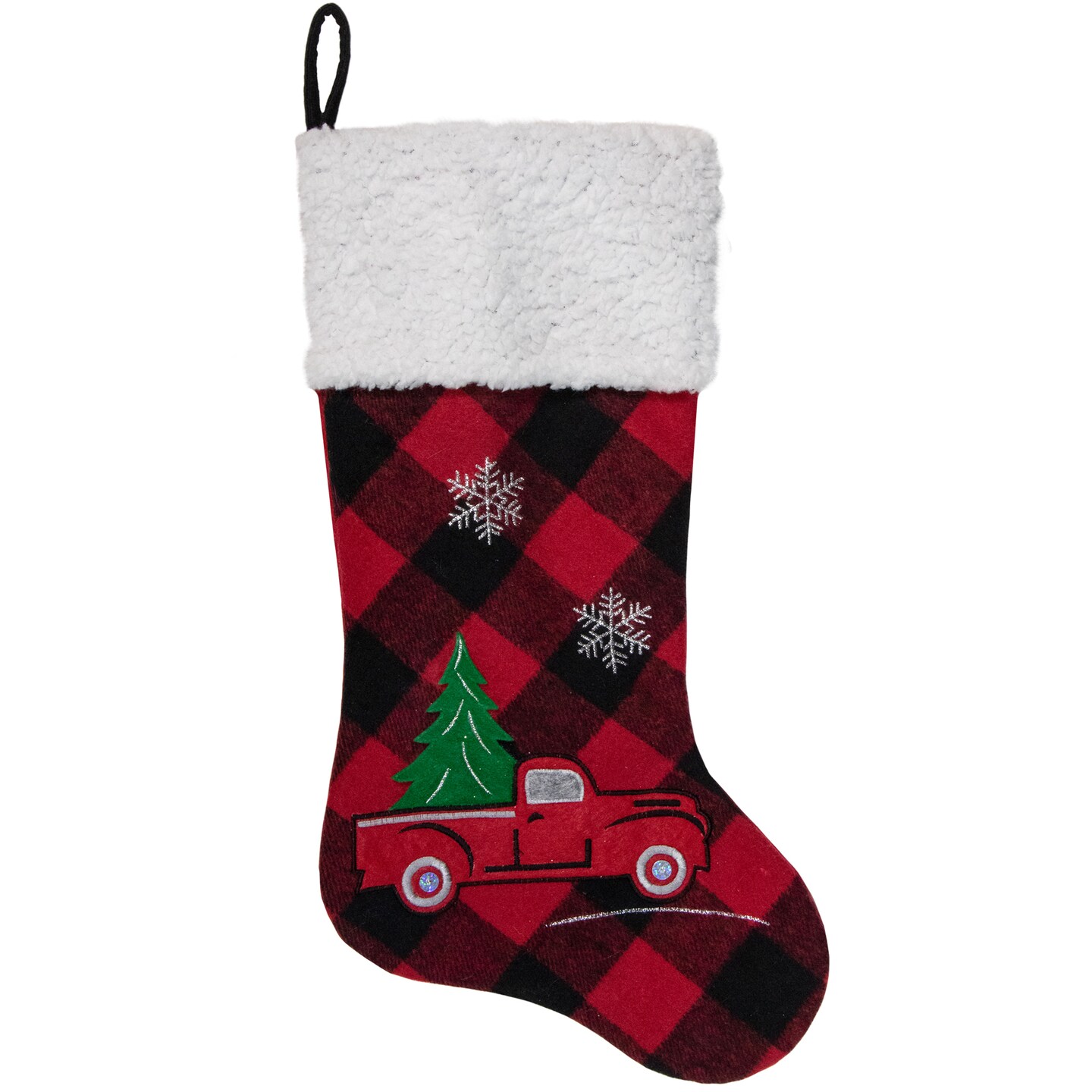 Northlight 20.5&#x22; Red and Black Plaid Christmas Stocking With a Vintage Truck