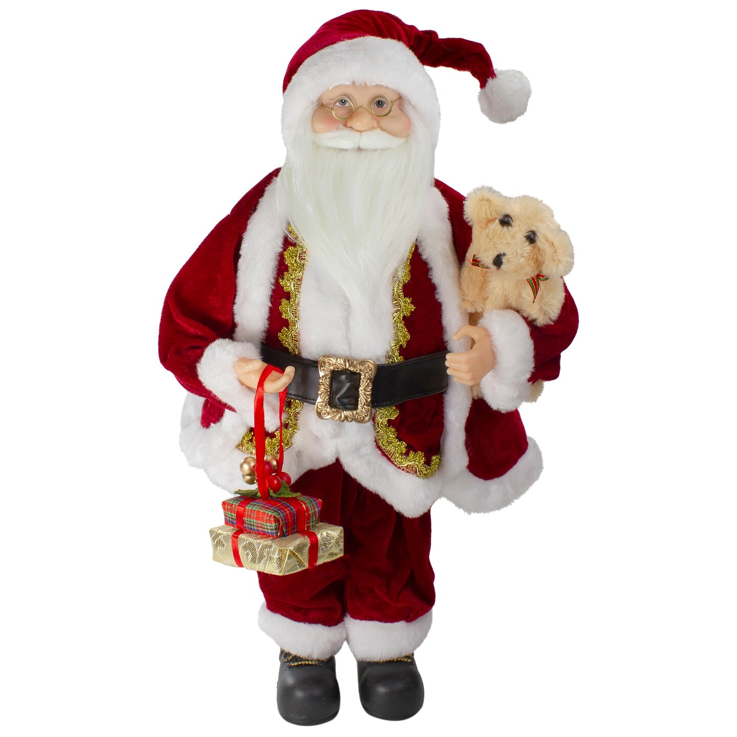 Northlight 18" Standing Santa with a Plush Brown Bear Christmas Figure Decoration