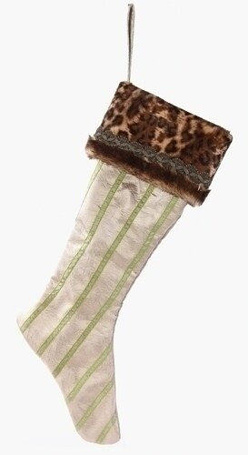 Roman 26&#x22; Brown and Green Striped Leopard Print Christmas Stocking