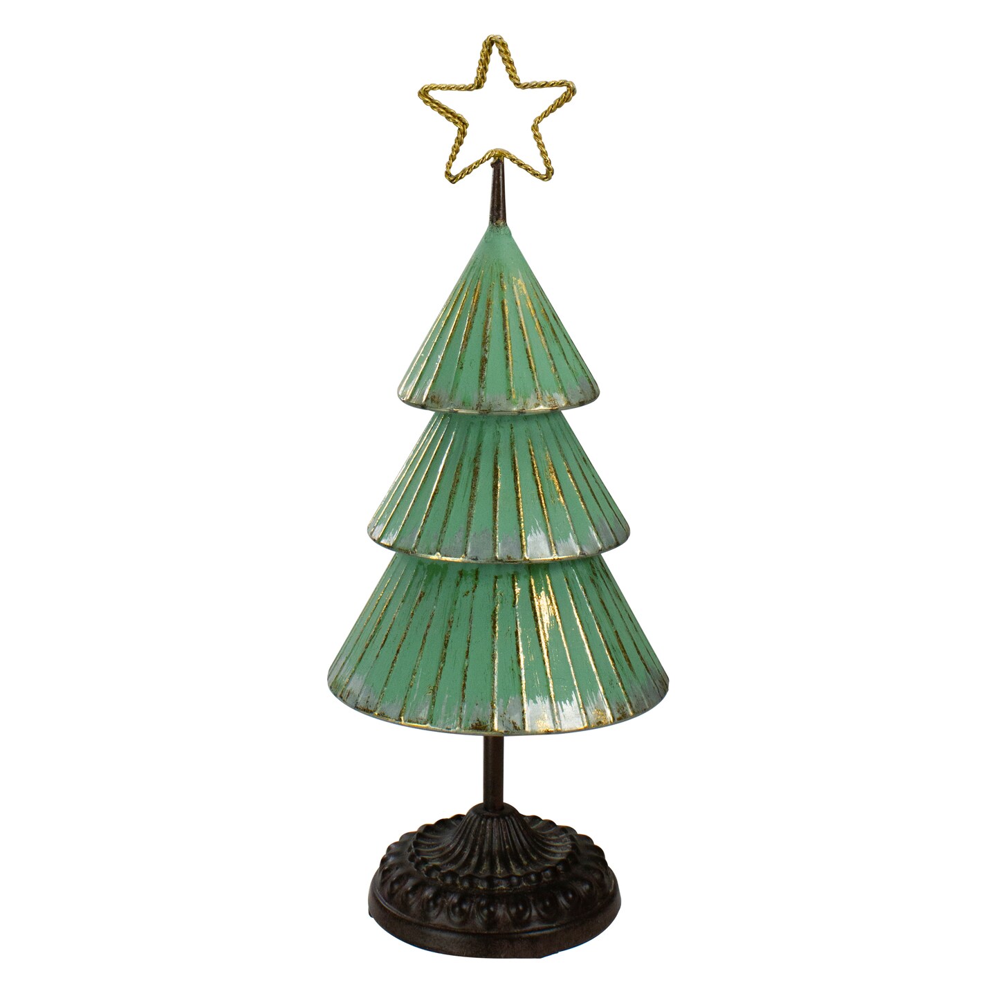 Northlight Rustic Christmas Tree with Cutout Star Topper - 17" - Green and Gold Finish