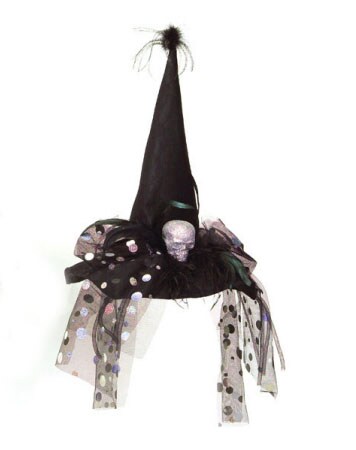 Melrose 22&#x22; Black and White Glitter Halloween Witch Hat Tabletop Decor