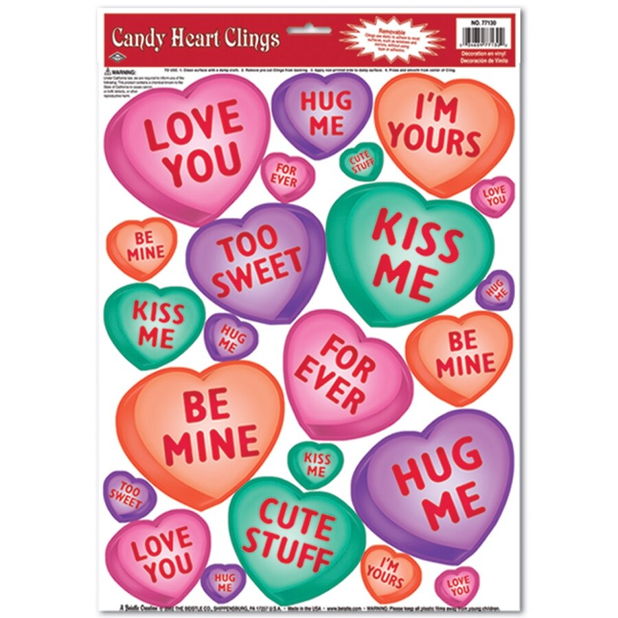 Beistle Club Pack of 276 Candy Heart Valentine Window Cling Decorations 17&#x22;