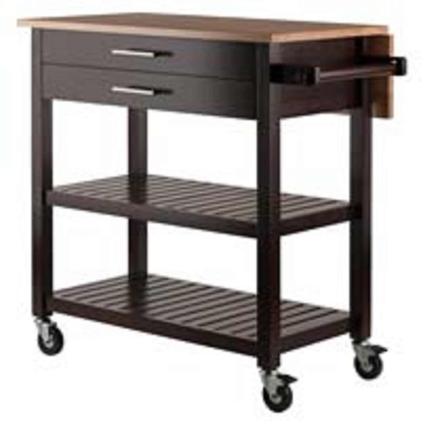 Contemporary Home Living 34.25&#x201D; Brown and Beige Langdon Kitchen Cart with Two Drawers and Two Slatted Shelves