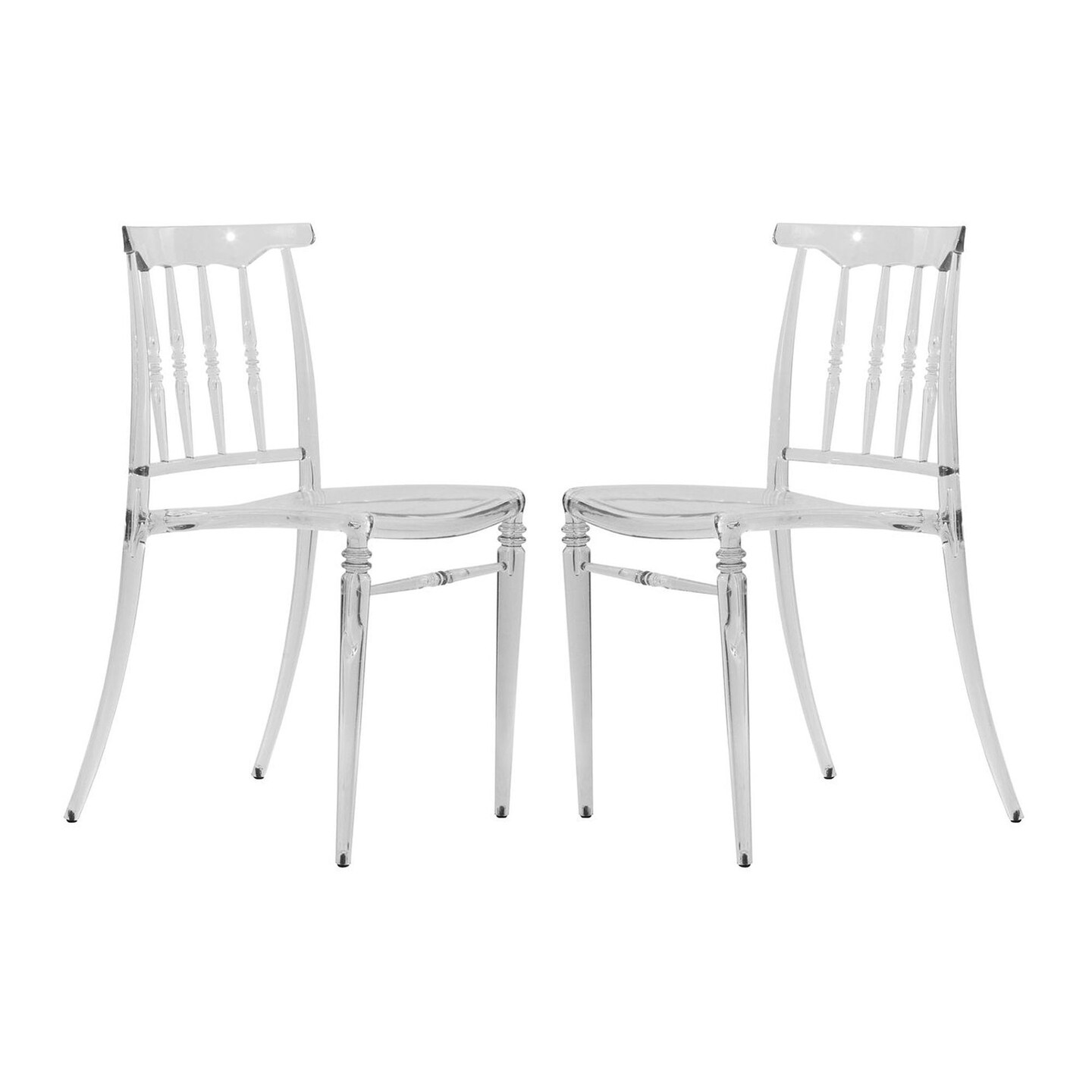 LeisureMod Spindle Transparent Modern Lucite Dining Chair in Clear - Clear