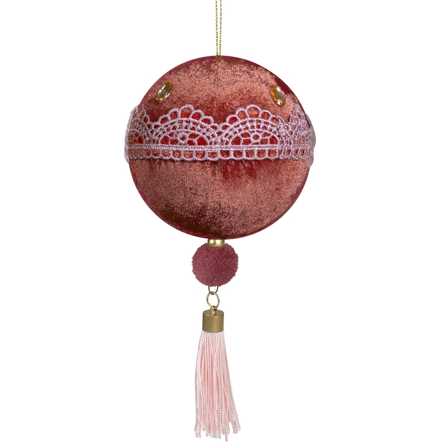 Northlight Maroon and Pink Lace Fabric Christmas Ball Ornament 4" (100mm)