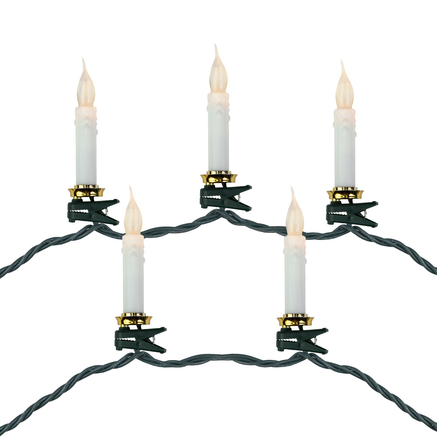 Northlight 10ct Flickering LED Clip On Candle Christmas Lights, 7&#x27; Green Wire