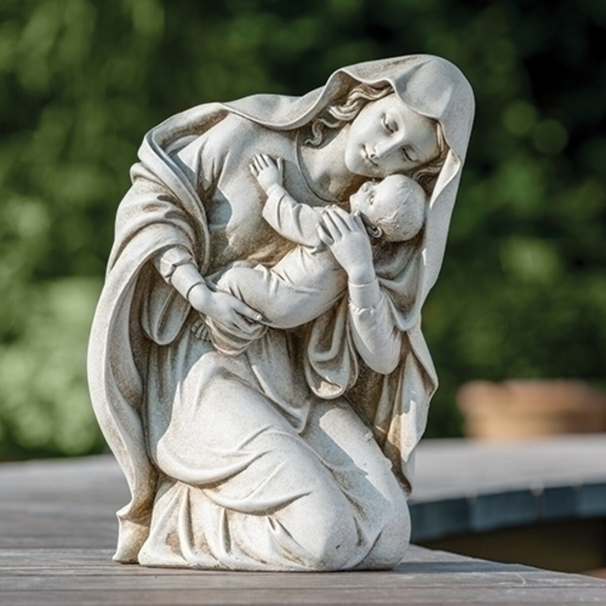 Roman 13.5&#x22; Kneeling Madonna and Child Outdoor Garden Statue