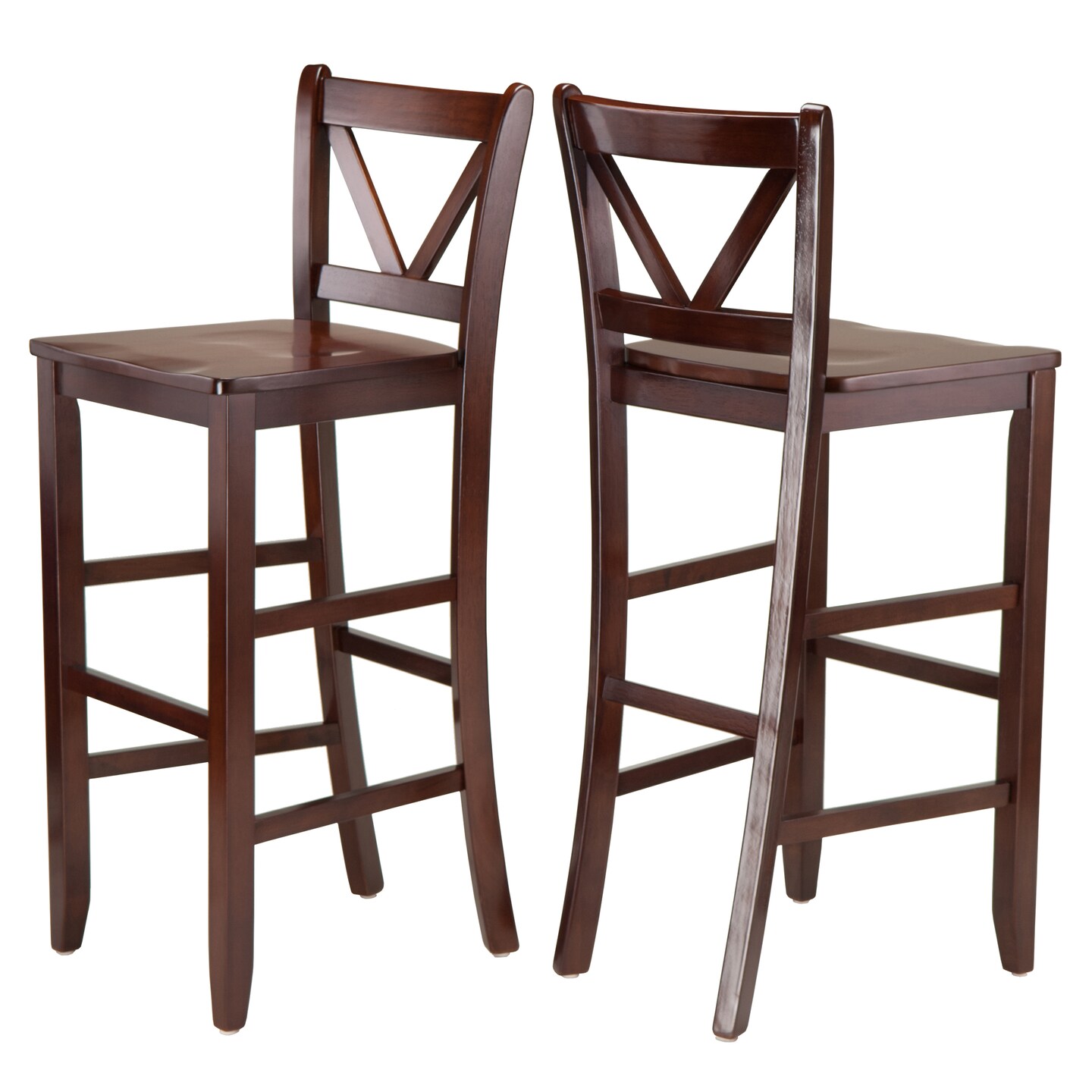 Contemporary Home Living Set of 2 Walnut Unique Victor 2-Piece V Back Design Comfortable Bar Stools, 42&#x22;