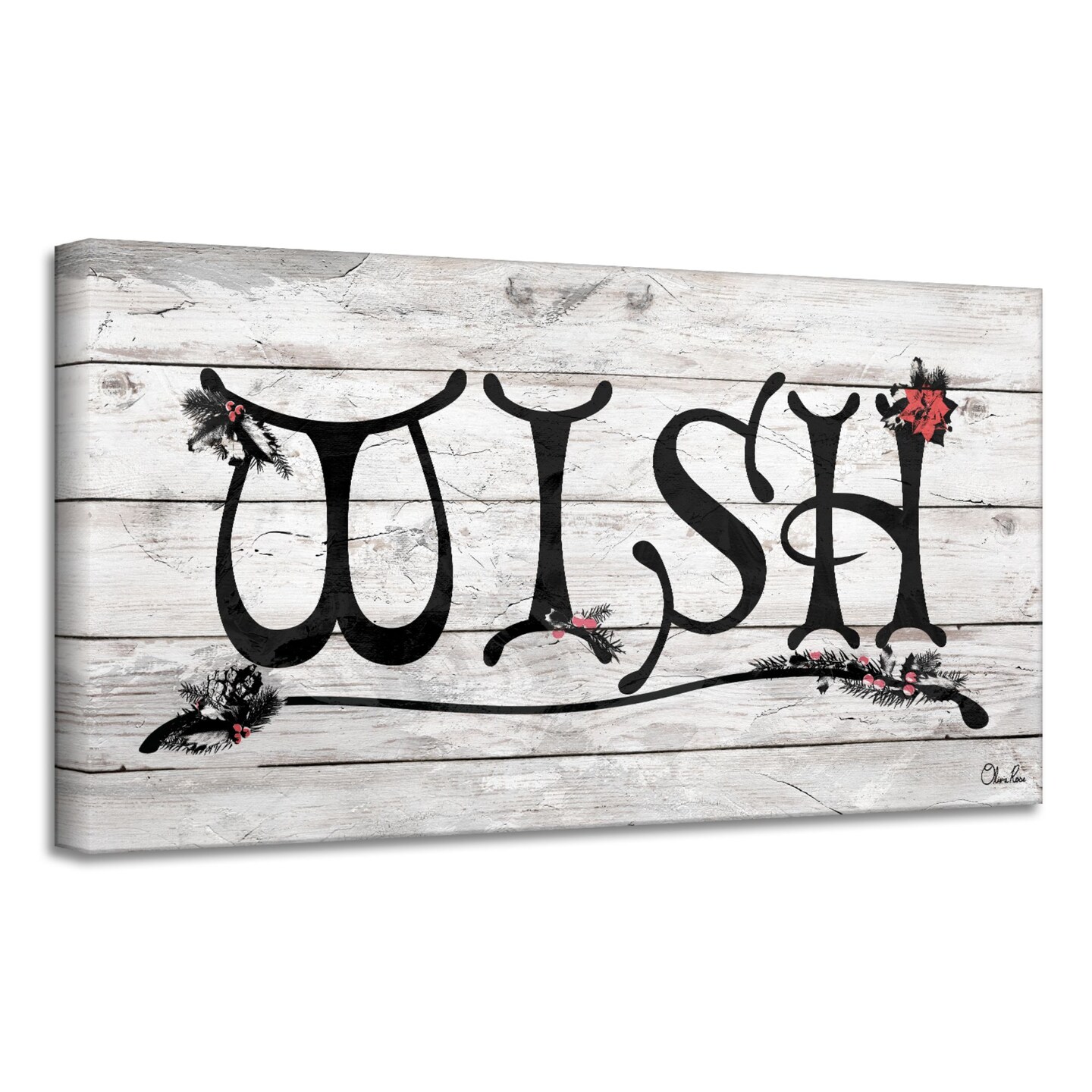 Crafted Creations Black and Beige &#x27;Wish&#x27; Christmas Canvas Wall Art Decor 18&#x22; x 36&#x22;