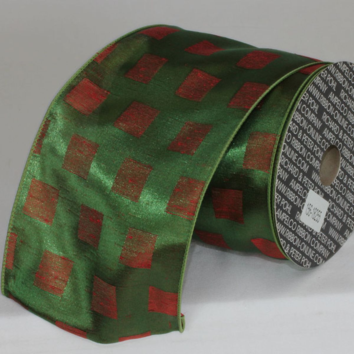 The Ribbon People Green and Red Squares Metallic Wired Craft Ribbon 5&#x22; x 20 Yards