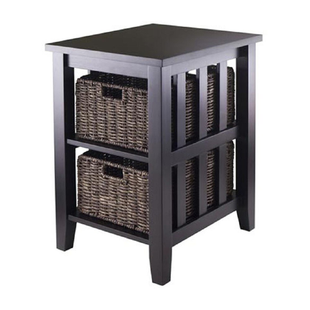 Contemporary Home Living 25” Dark Brown Espresso Side Table with Two Foldable Baskets