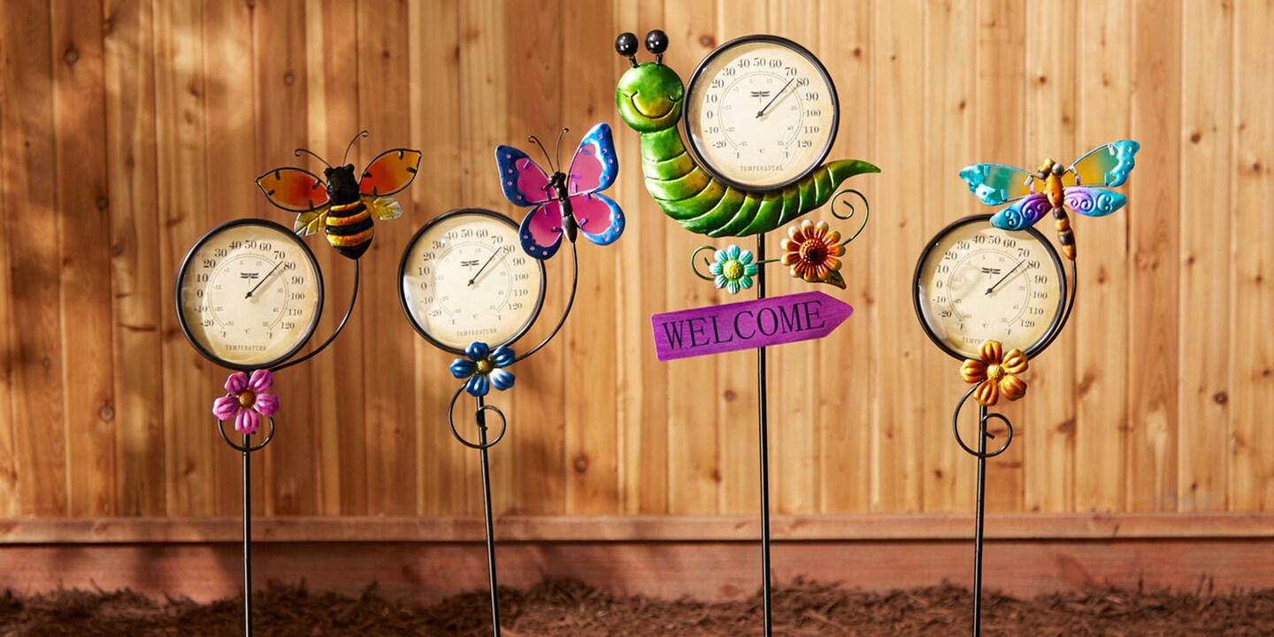 Accent Plus Home Decorative Metal Thermometer Garden Stake - Butterfly