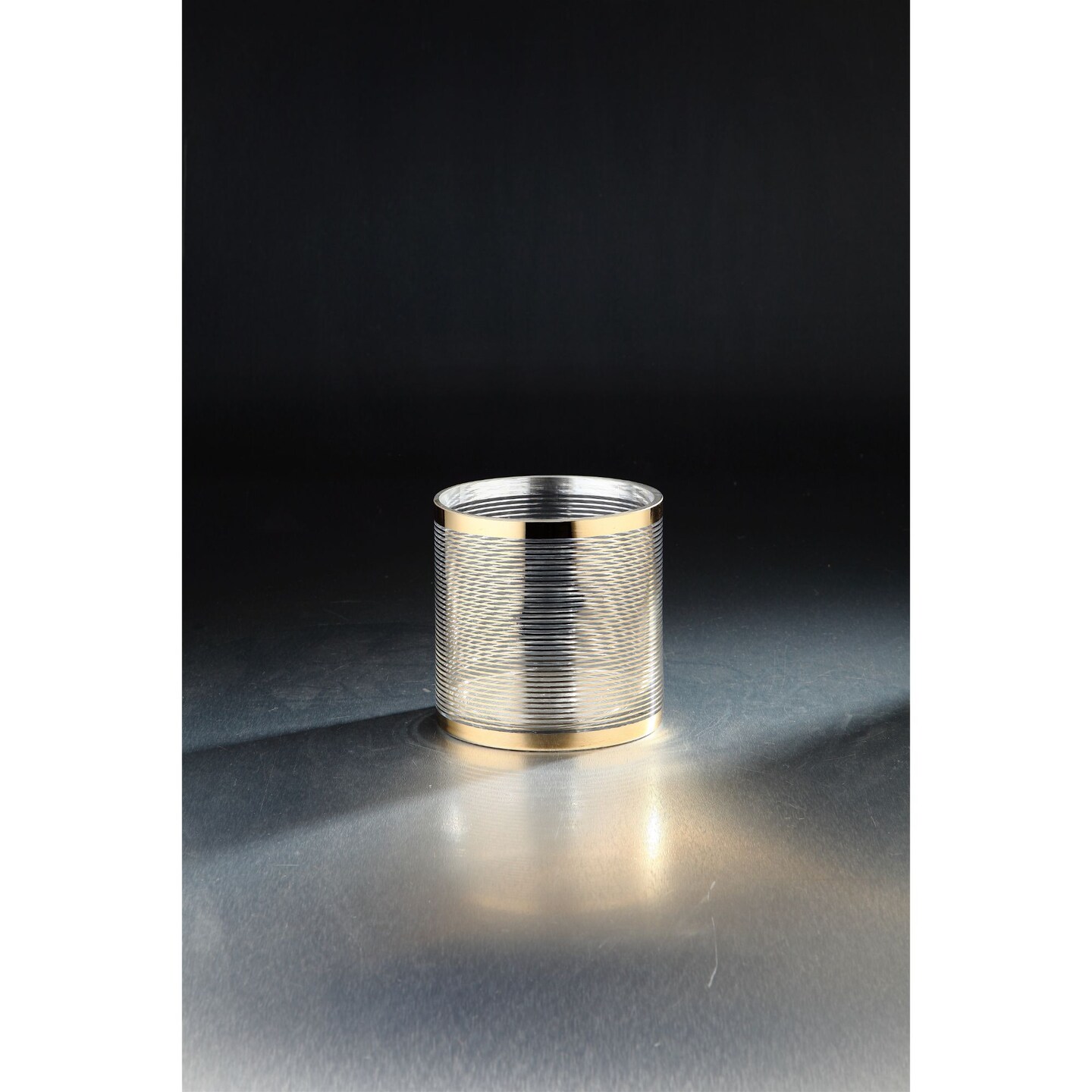 CC Home Furnishings 6&#x22; Metallic Gold and Clear Striped Cylindrical Glass Tabletop Decoration