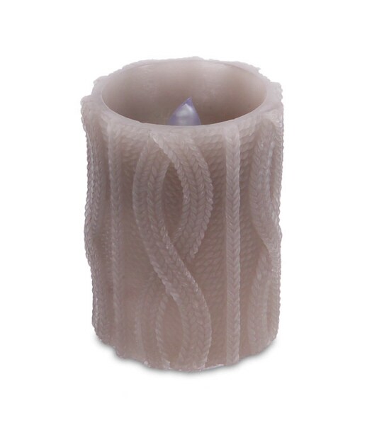 Melrose 4&#x22; Mauve Knit Pattern Battery Operated Flameless LED Wax Pillar Candle