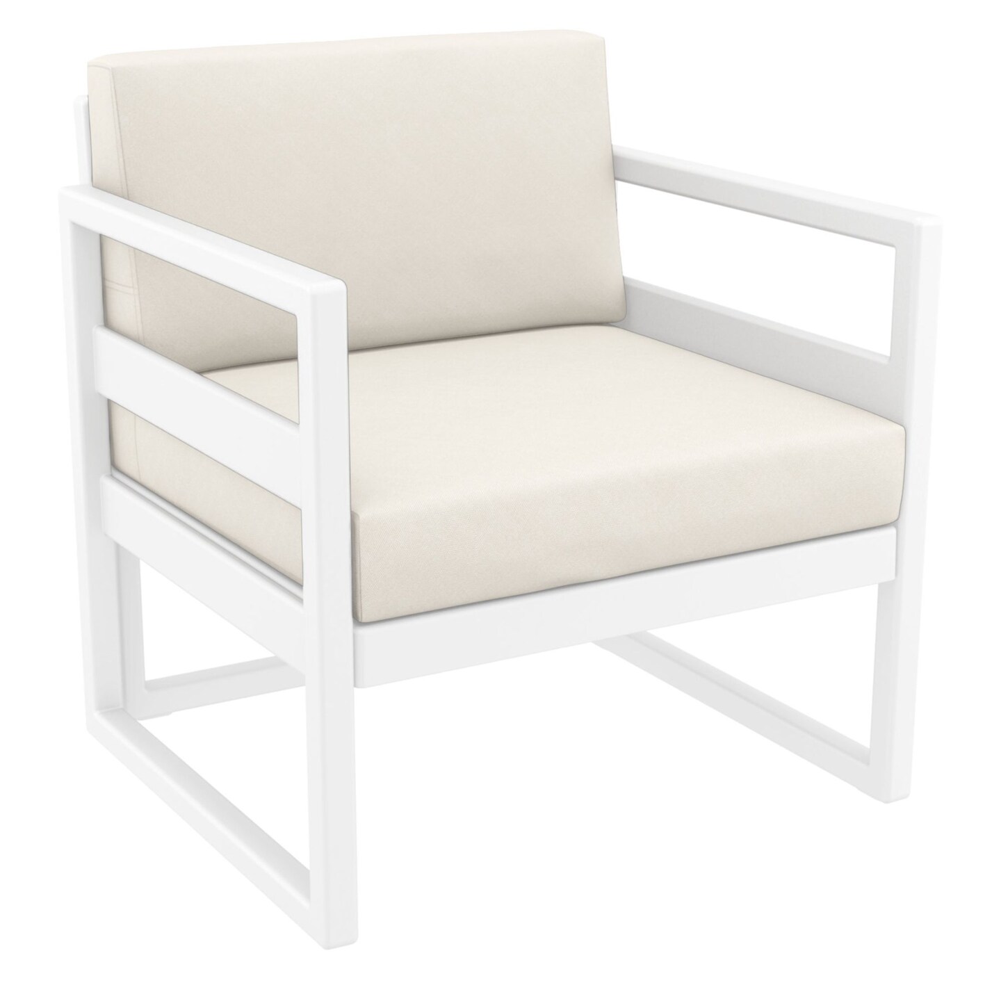 Luxury Commercial Living 30&#x22; White Outdoor Patio Club Armchair with Sunbrella Natural Beige Cushion