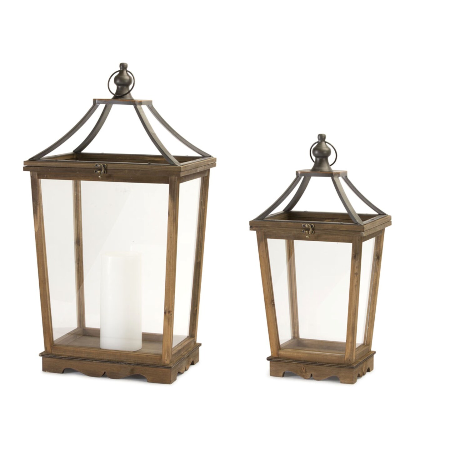 Melrose Set of 2 Brown and Clear Contemporary Lantern Tabletop Decors 30.5&#x22;