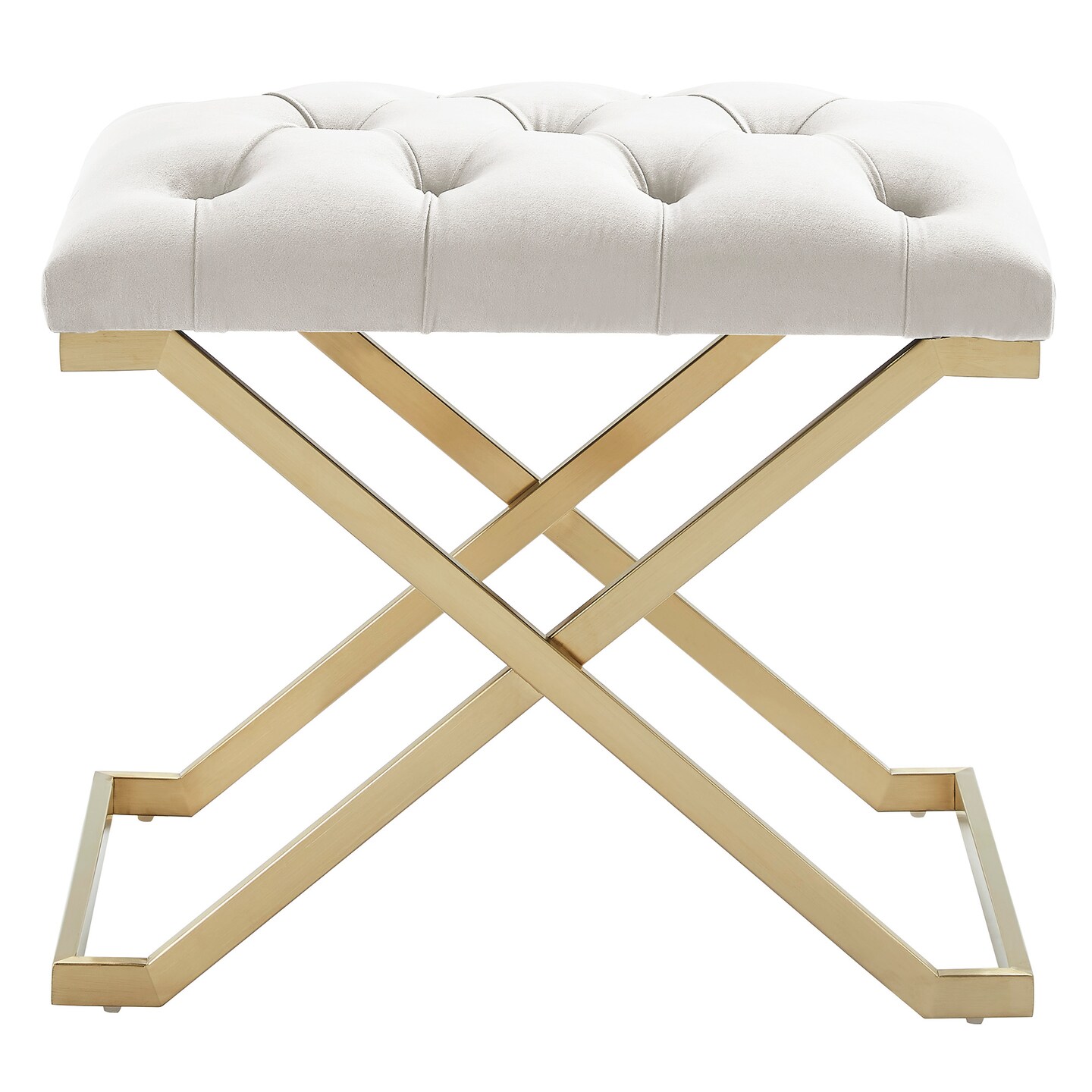 Contemporary Home Living 22&#x22; Ivory and Gold Contemporary Single Bench with Button Tufting